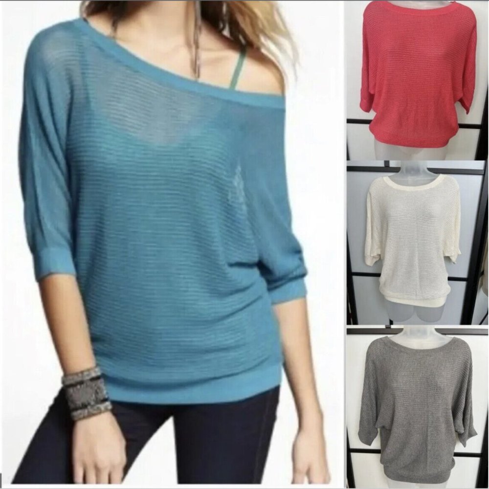 EXPRESS Dolman Mesh Fishnet Sleeve Thin Open Knit Sweater Top Women SMALL MEDIUM